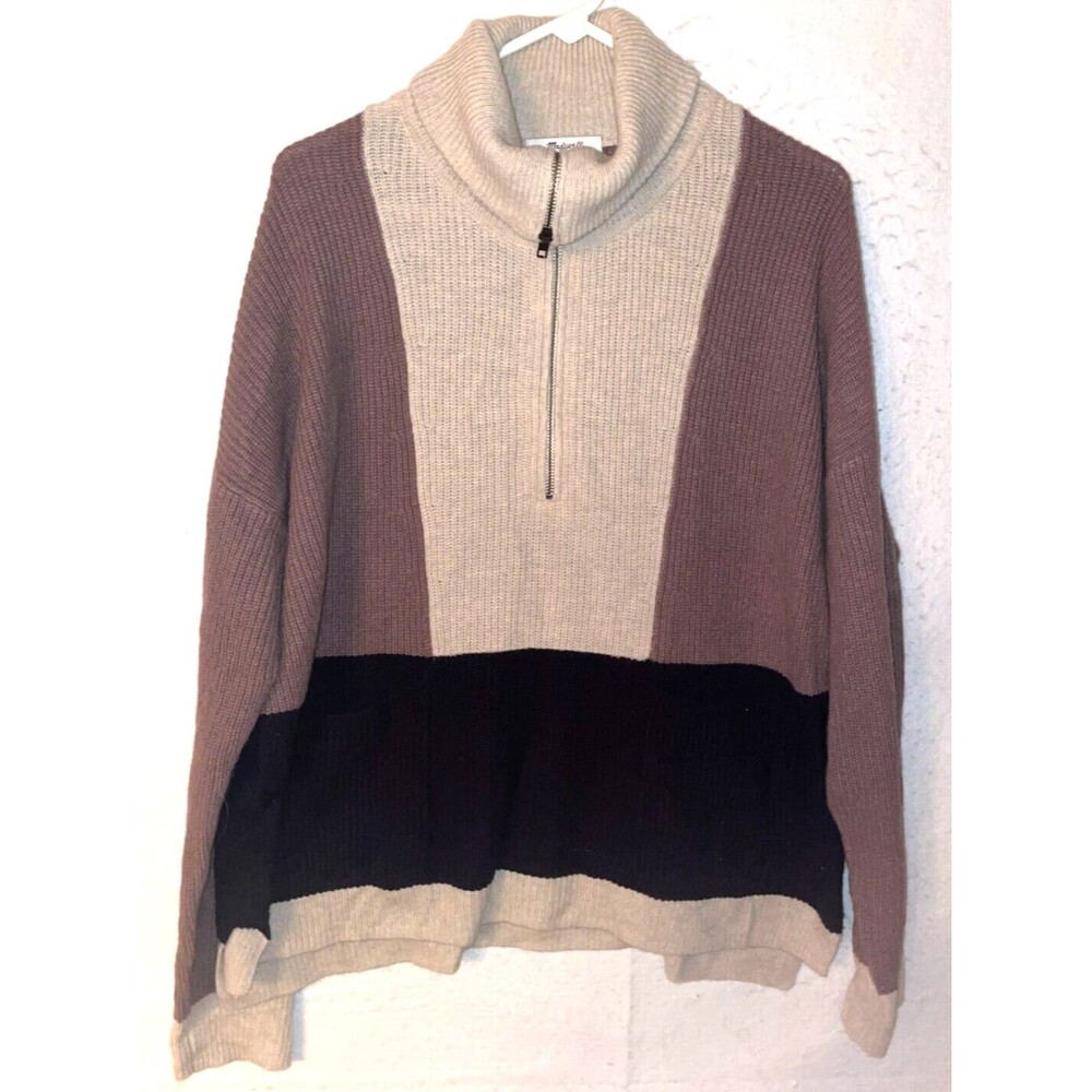Madewell Glenbrook Women's Size L 1/2 Zip Merino Wool Blend Pullover Sweater